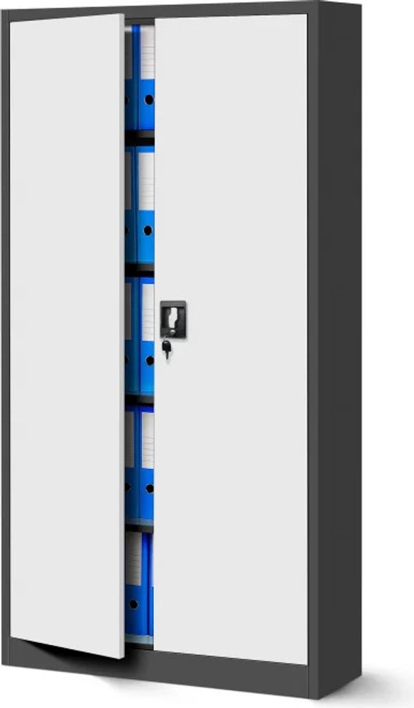 Aktenschrank Büroschrank Metallschrank Stahlschrank Werkzeugschrank Stahlblech Pulverbeschichtet Flügeltürschrank Abschließbar 195 cm x 90 cm x 40 cm Farbe: anthrazit/weiß