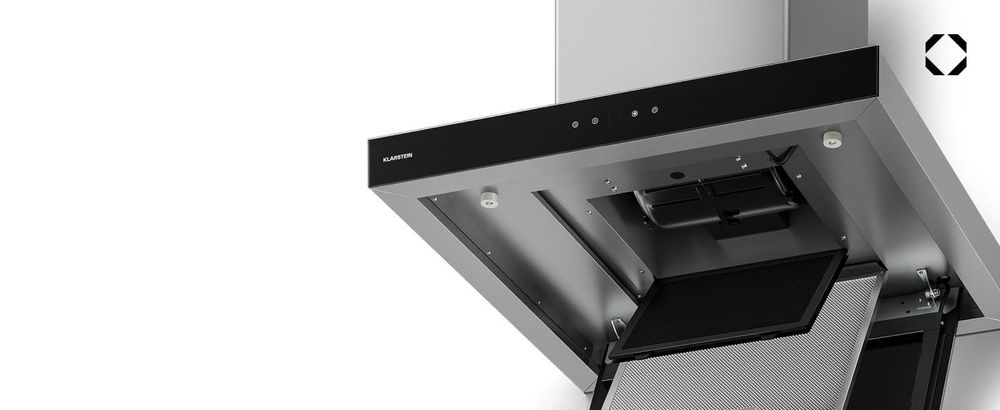 Klarstein Valeria Inselabzugshaube - Dunstabzugshaube, Inselhaube, 230W, max.650 m³/h, 3 Leistungsstufen, LED-Beleuchtung, Touch-Panel, Glas, Edelstahl, sparsam, PureAmbience Concept, silber