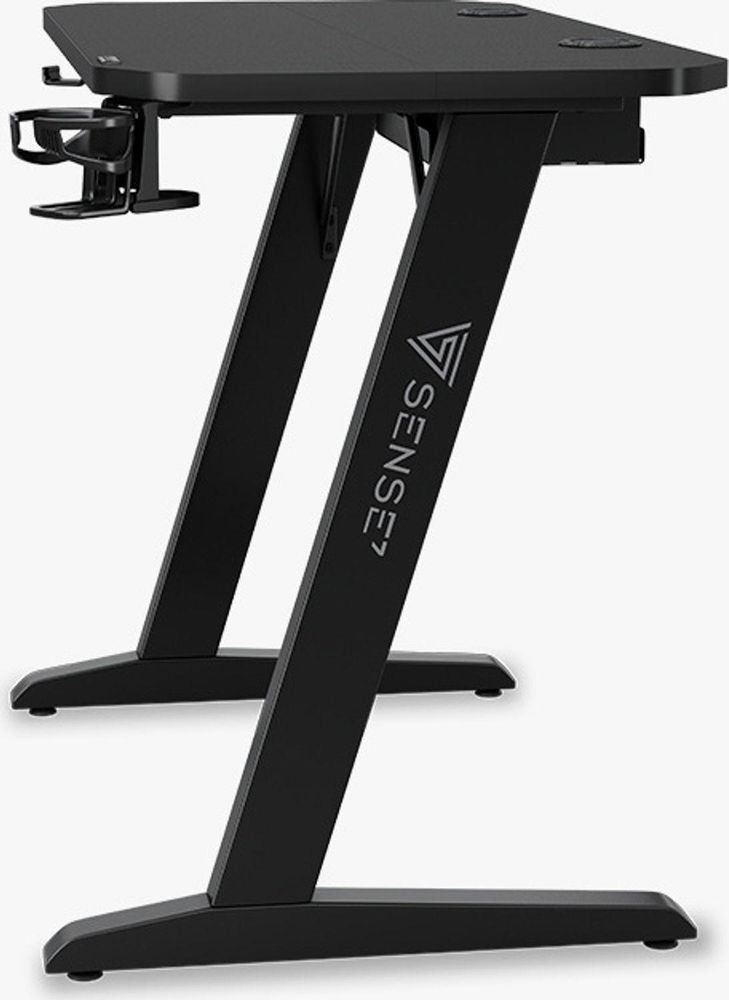 SENSE7 Nomad Basic – stół do gier, biurko 120 x 60 cm, stół komputerowy, stół dla graczy, stół w stylu karbonowym, uchwyt na słuchawki, system zarządzania kablami