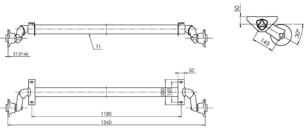 AL-KO OPTIMA Achse 750 kg 1180 mm ungebremst für PKW-Anhänger