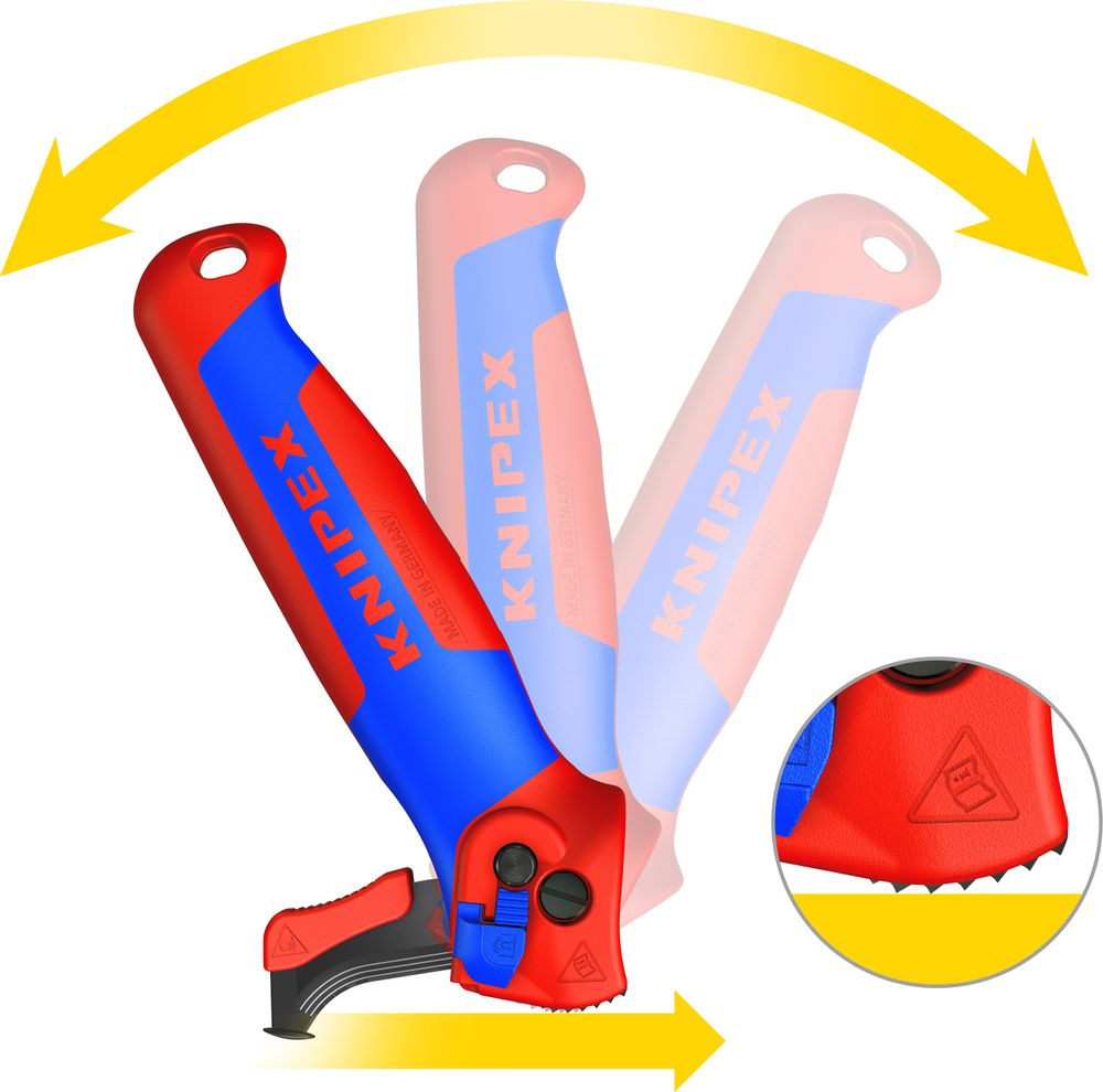 KNIPEX Abmantelungsmesser 16 50 145 SB Abisolier-/Abmantelungswerkzeug rot/blau mit 16 50
