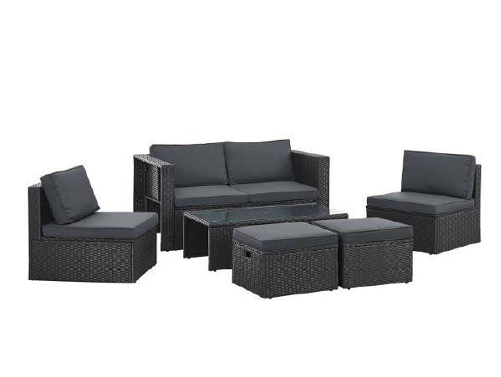 Juskys Polyrattan Gartenmöbel Set Salou inkl. Abdeckung - Lounge für 6 Personen, wetterfest - Schwarz