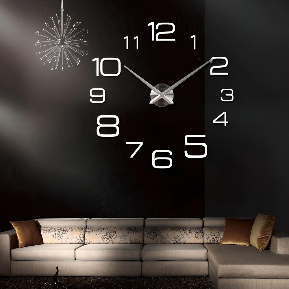 3D Wanduhren Wanduhr Groß 60cm Uhr Mute Decor Wandtattoo Modern Deko Geschenk Home Office Büro DIY Wohnwand Wohnzimmer Wand Decoration Schwarz Retoo