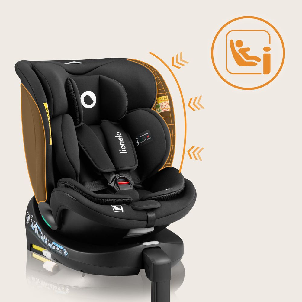 Lionelo Kindersitz Navy i-Size 360° EasyTurn-Drehbasis, 40-150 cm, Montage mit ISOFIX und einem Stützfuß, R129-Norm - Schwarz