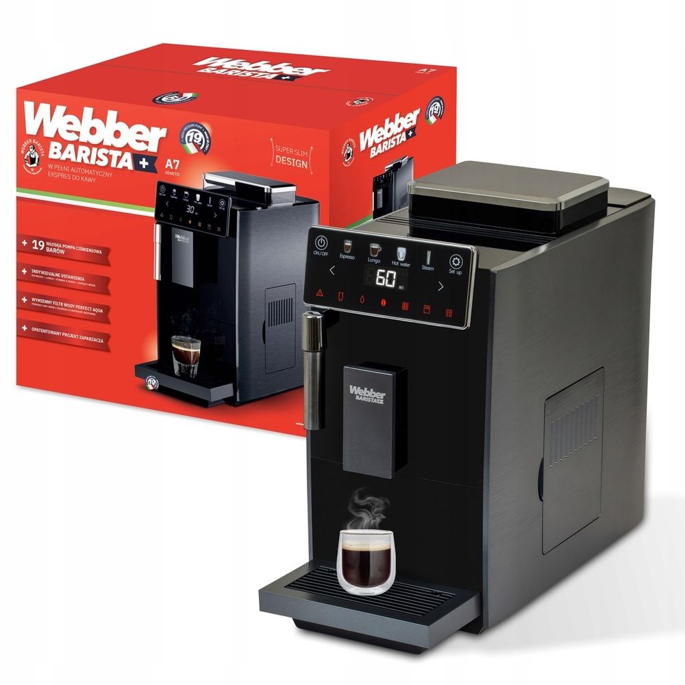 WEBBER A7 VENETO Kaffeevollautomat – 19 bar Druck, Espressomaschine mit Milchaufschäumer, automatische Bedienung
