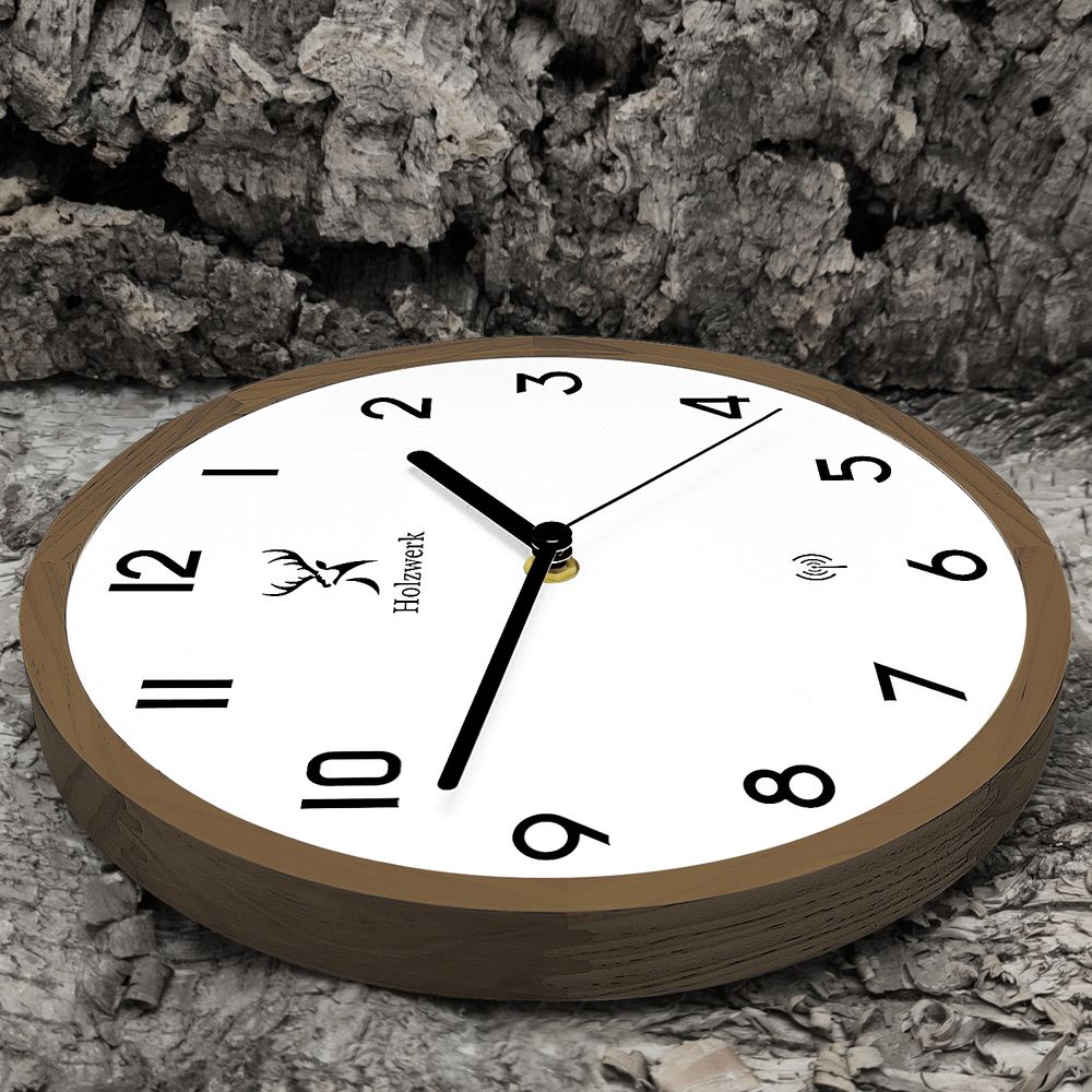 Holzwerk PAPENBERG (FUNK) moderne Designer Loft Funk Holz Wanduhr, braun, weiß