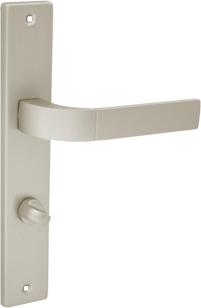 DOMINO Türgriff 78 Drückergarnitur WC - Badezimmer Set | Links & Rechts Türbeschlag für WC/Badezimmertüren | L-Form | Türbeschläge aus Aluminium | Satin Nickel Velvet Türdrückergarnitur |   FOKUS M91