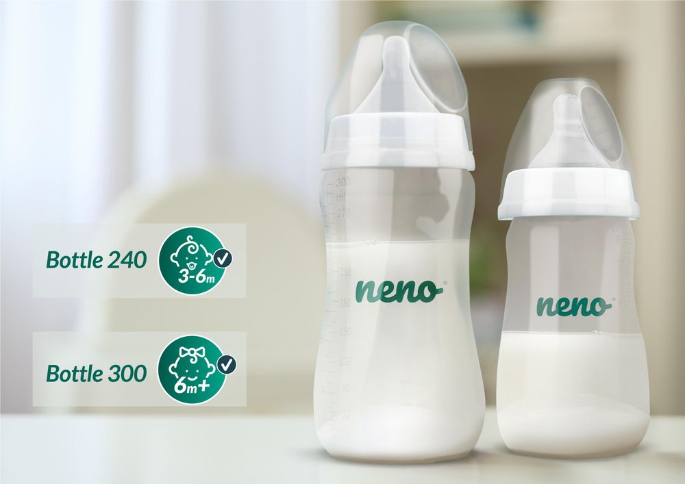 Neno Babyflasche für Füttern & Trinklernen 300ml 3-6 Monate