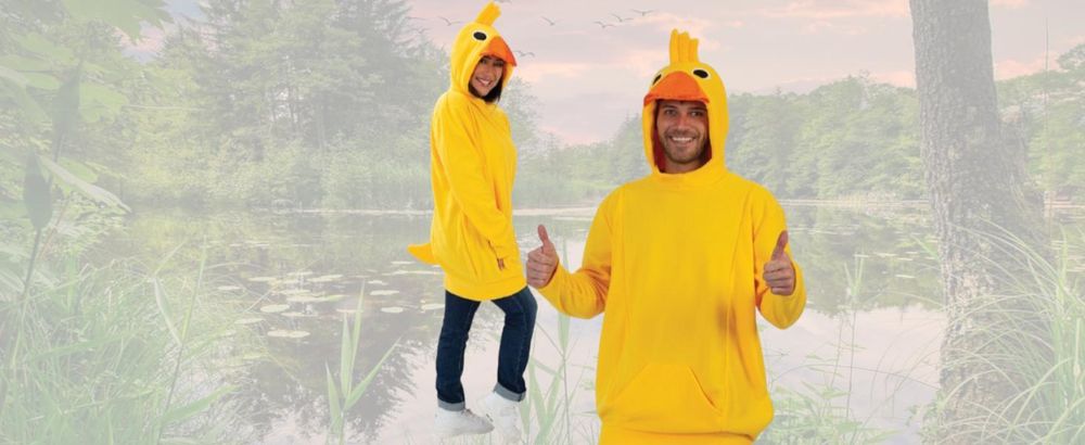 Enten Kostüm für Erwachsene Hoodie Kapuzenpullover mit Bauchtasche und Tierkapuze Schnabel Augen Kopfgefieder und Entenschwanz (L)