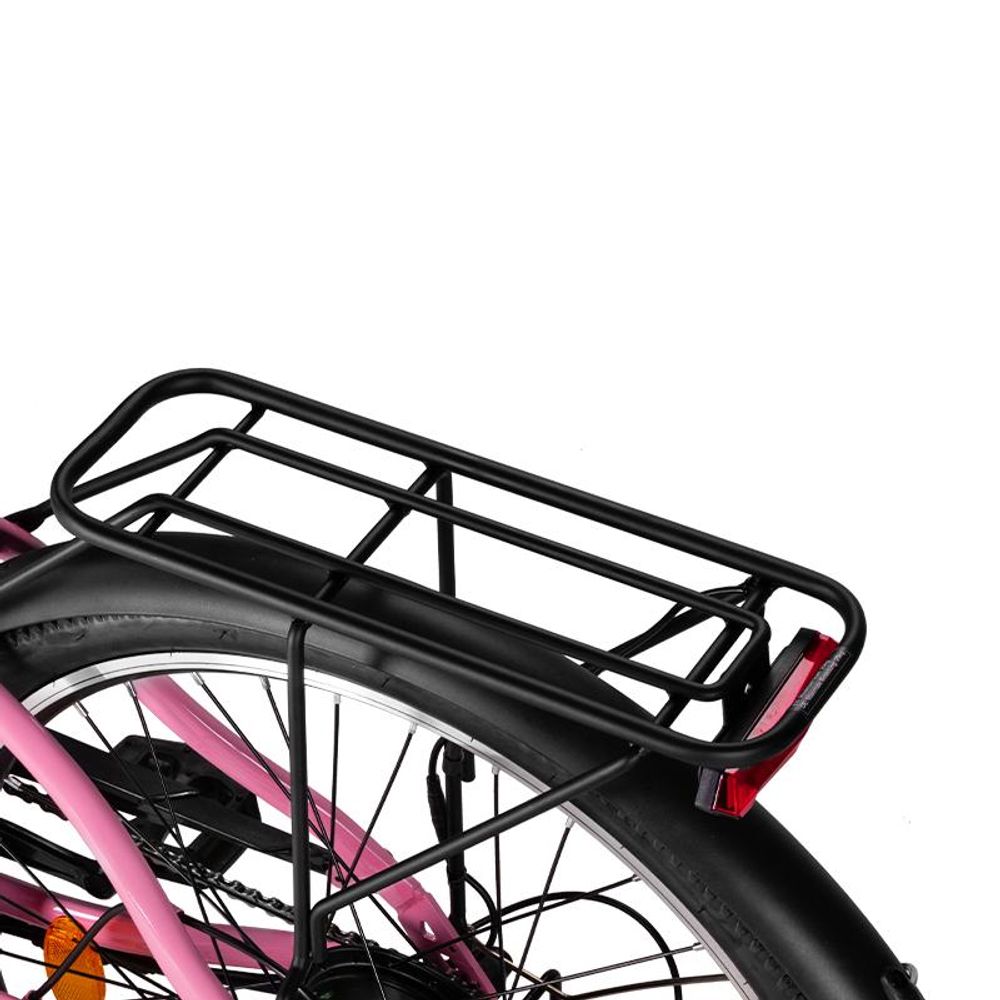 AVDL A32 elektrische stadsfiets, roze, 26 inch, 460 Wh accu, 250 W motor, Shimano 7 versnellingen, schijfremmen, lcd-display