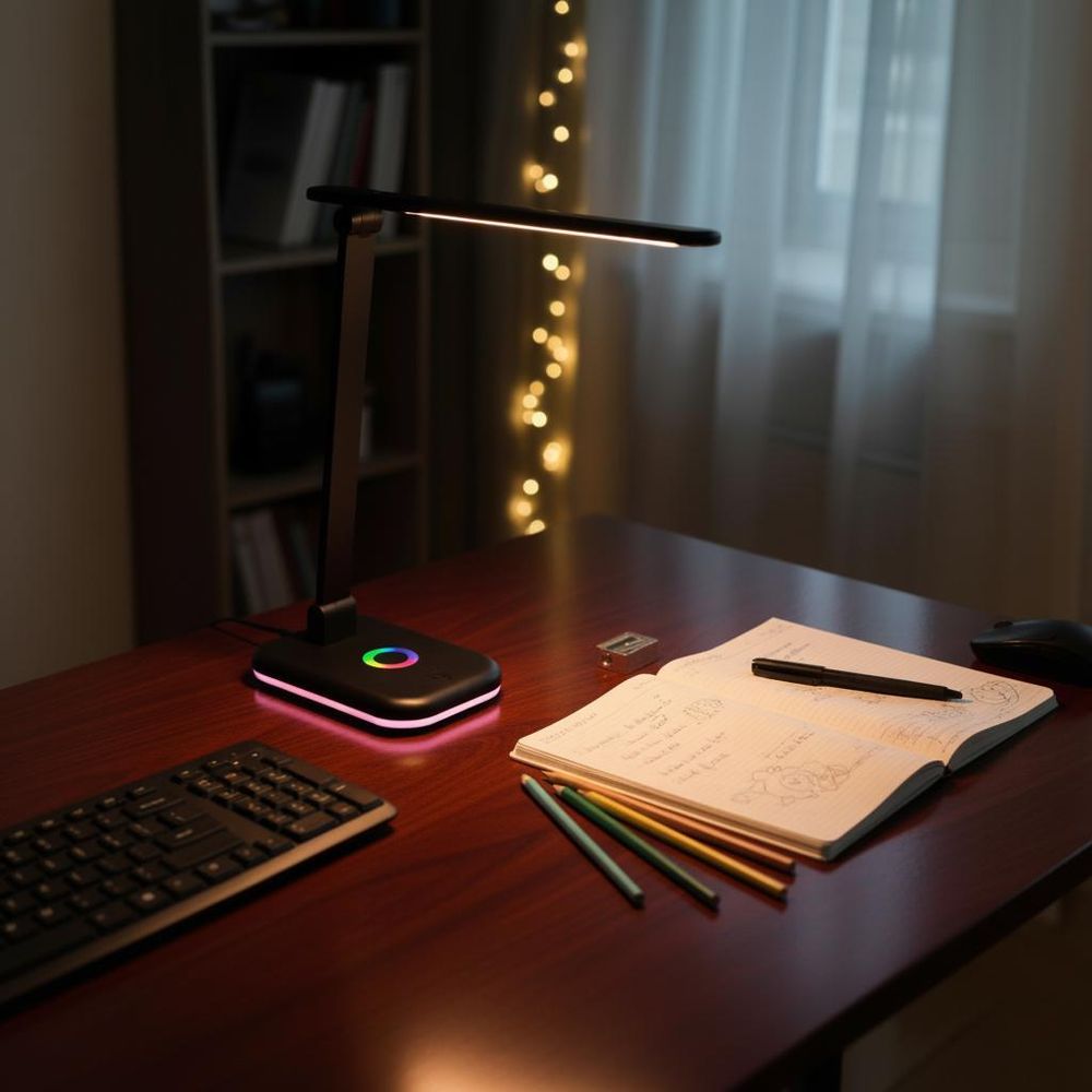 Lampe mit vielseitiger RGB- und CCT-Farbsteuerung, Einstellung von Lichtfarbe und -temperatur.