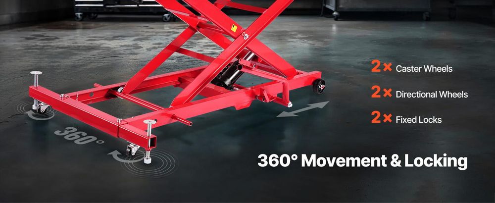 VEVOR Motorradhebebühne, 1000 lbs Tragfähigkeit, 360° flexibler beweglicher Motorradheber, Höhenbereich von 8,6-31 Zoll, robuste Fahrradreparaturständer mit Sicherheitsverschluss für ATVs, Dirt Bikes, 1000 lbs, Hydraulisch
