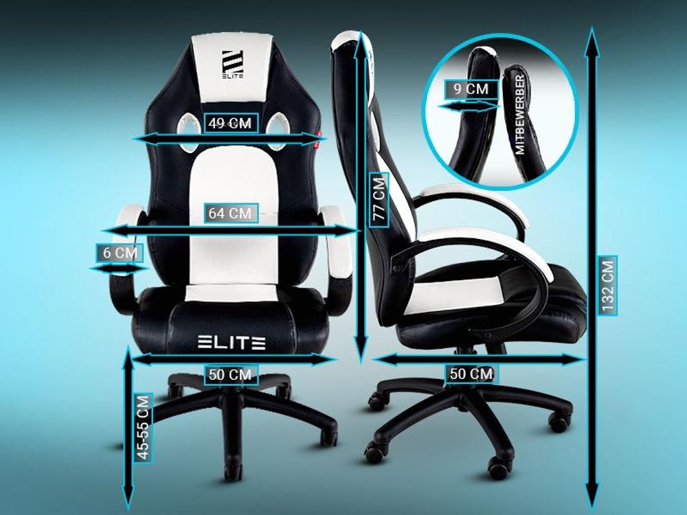 Elite Gaming Stuhl EXODUS | Bürostuhl Ergonomisch - Schreibtischstuhl - PC Gamer Racing Stuhl - Gaming Sessel - Computerstuhl - Belastbar bis 150 kg