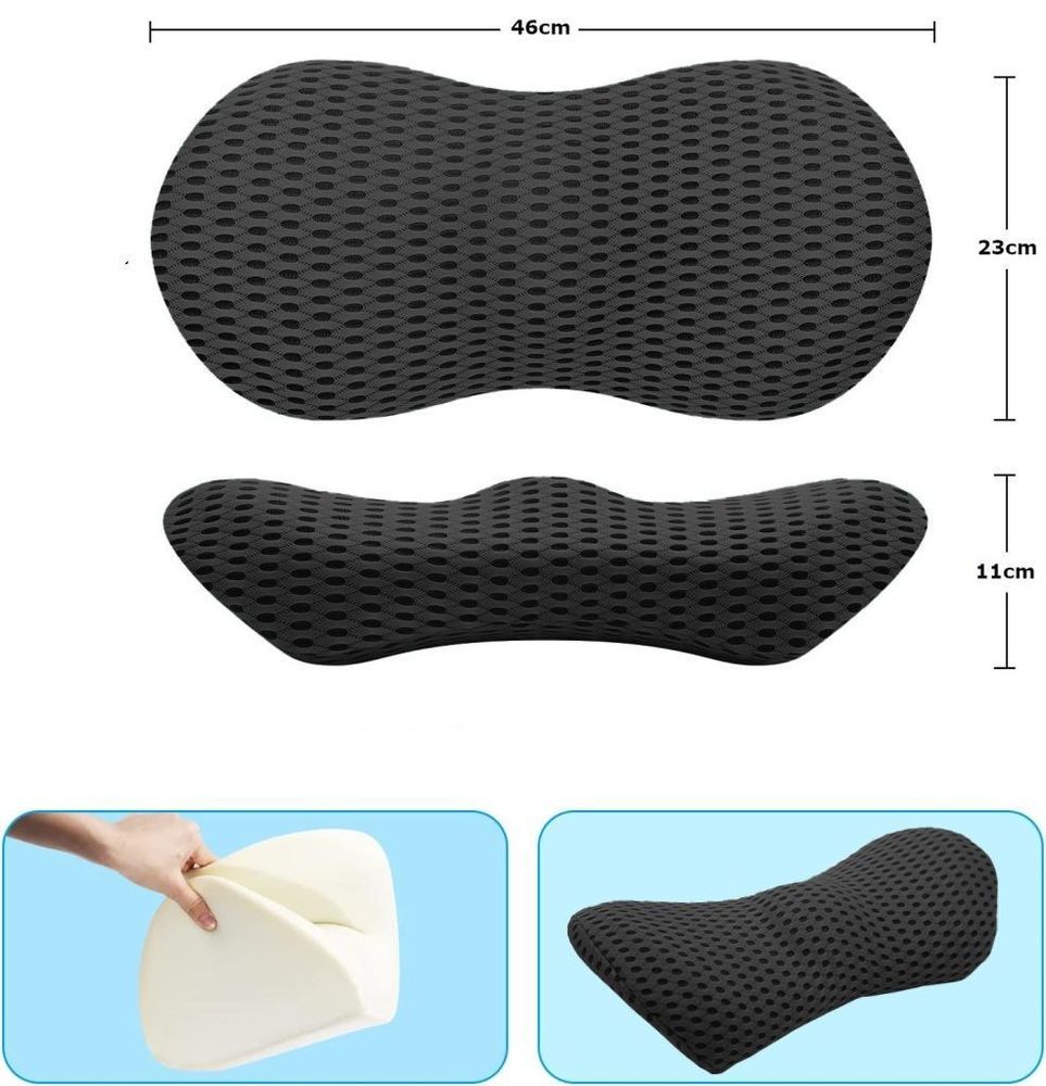 Bedrový vankúš, profilovaný, z pamäťovej peny, čierny, do auta, kancelárie, na spanie