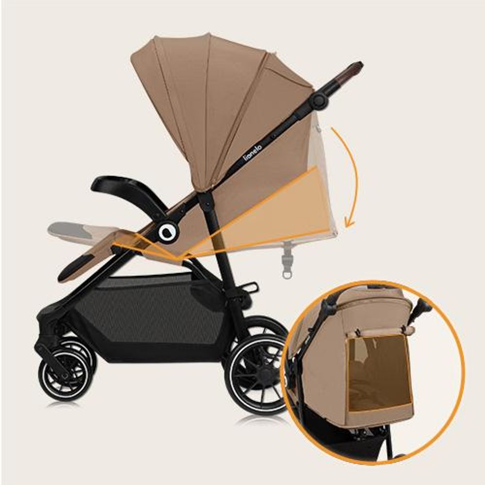 Lionelo Emma One Buggy bis zu 22 kg Schwenkbare 360 Räder Einhändig klappbar Verstellbare Rückenlehne und Fußstütze XXL-Verdeck UPF50+ Beige