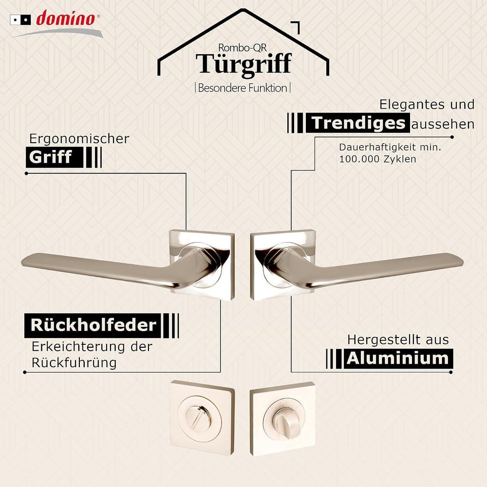 DOMINO Türgriff Drückergarnitur WC -Badezimmer Set | Rund-Rosette | Türklinke für Bürotür, Kellertür & Innentür | Aluminium | Bronze Farbe | TIPO-R M3