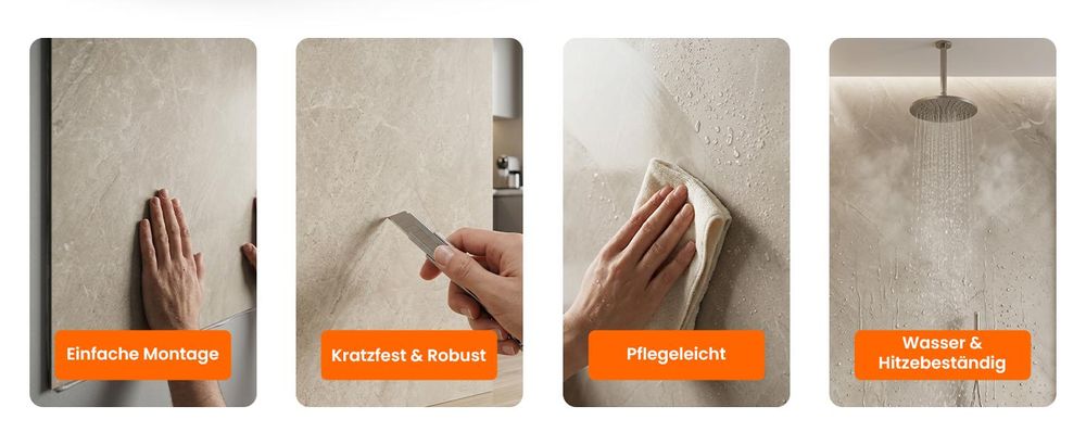 IZODEKOR SPC Wandpaneele 60x120 cm – Wasserdichte Wandverkleidung für Bad, Dusche & Küche - Stein Grau
