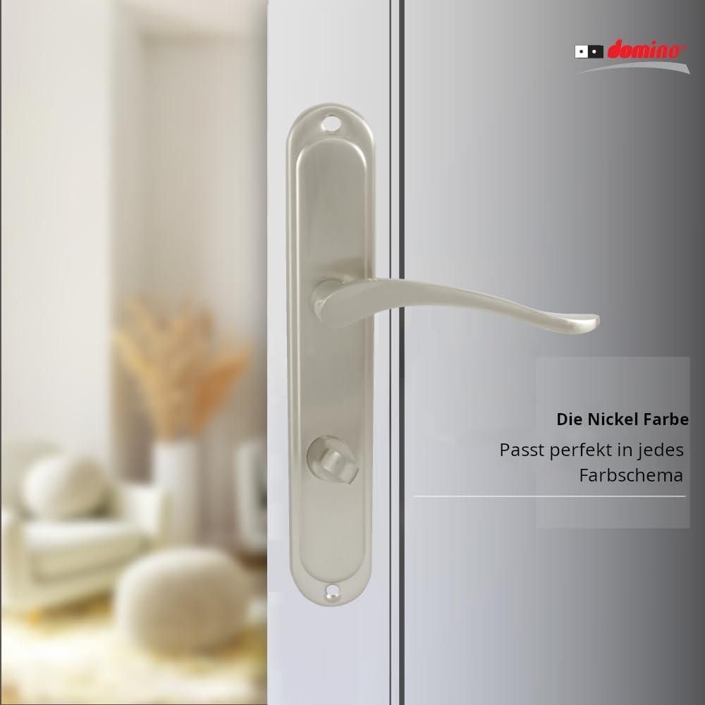 DOMINO Türgriff 78 Drückergarnitur WC - Badezimmer Set | Links & Rechts Türbeschlag für WC/Badezimmertüren | L-Form | Türbeschläge aus Aluminium | Nickel Türdrückergarnitur| BALLEN M9