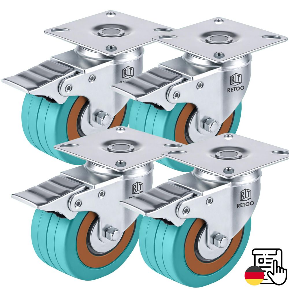 Schwerlastrollen Lenkrollen Transportrollen 4er Set - Polyurethan 75mm, mit Bremse, bis 220 kg Tragfähigkeit für Möbel & Werkbank Retoo