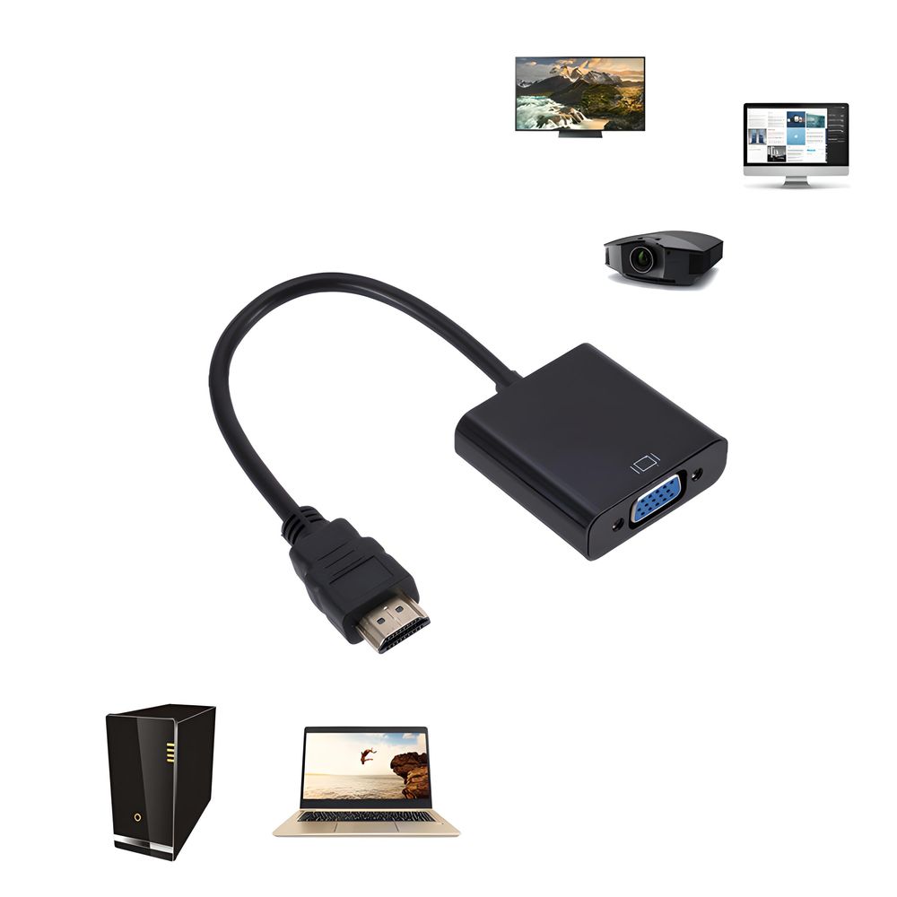 HDMI auf VGA Adapter Konverter Verteiler Aktiv HDTV HDMI Stecker > VGA Buchse 1080p Full HD Video Audio Videokabel Laptop PC Macbook Schwarz Retoo