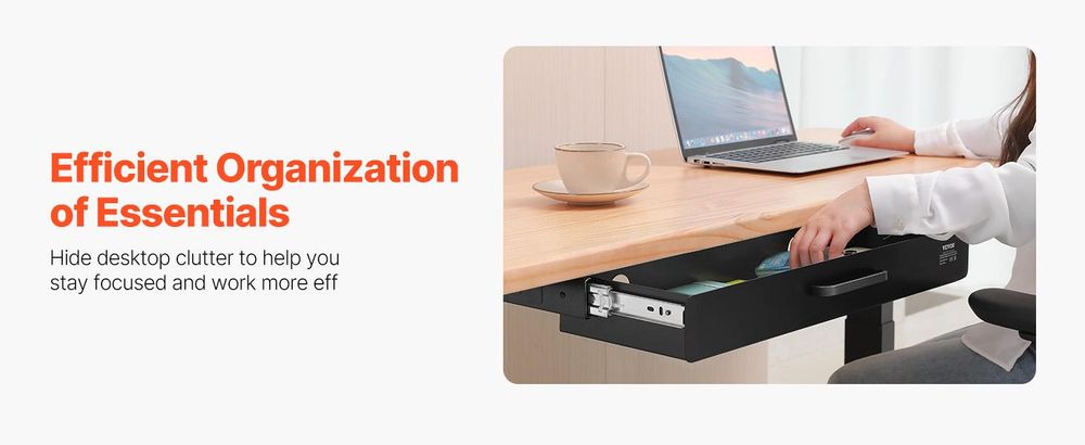 VEVOR Untertischschublade 635 x 232 x 75 mm, Untertischschublade, versteckter Schreibtischspeicher für Sitz-Steh-Arbeitsplätze im Büro und zu Hause