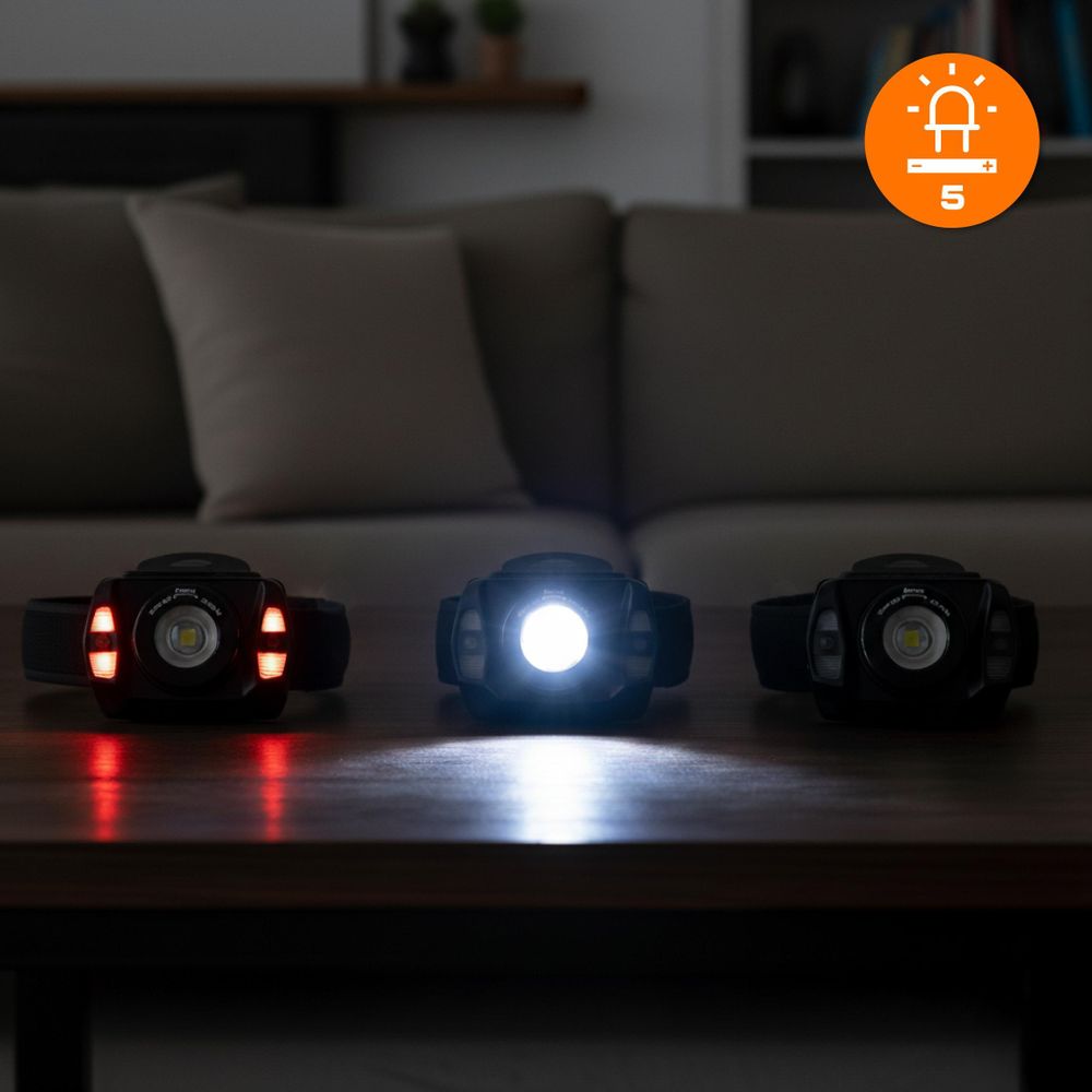 LED Stirnlampe Wiederaufladbar, 360lm Kopflampe mit Gestensteuerung & Zoom, Rotlicht & IPX4 Wasserdicht, 1800mAh Akku, EVI TECH NightFlare