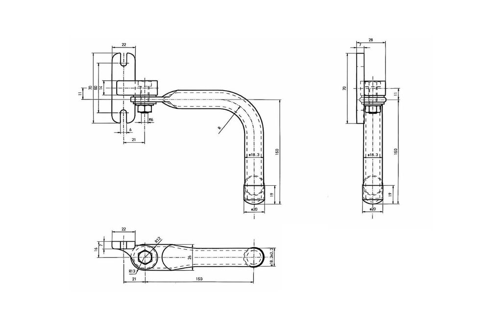 Univerzálny držiak zrkadla Plastex, rozmery 150x150x18 mm, určený pre traktory a pásové rýpadlá