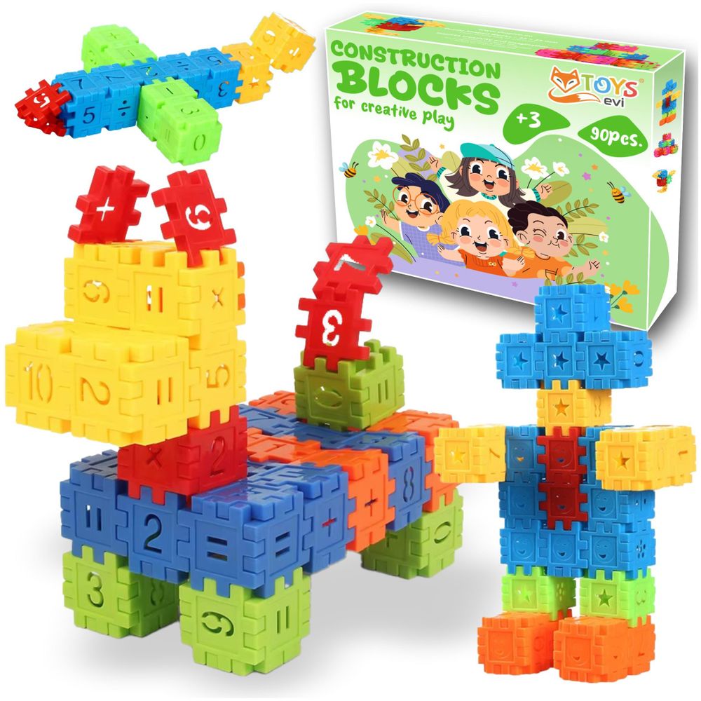 Waffelbausteine 90 Teile Lernspielzeug für Kinder ab 3 Jahre, Konstruktionsspielzeug Puzzle Set Bunte Bausteine Motorik Spielzeug, EVI TOYS Mini