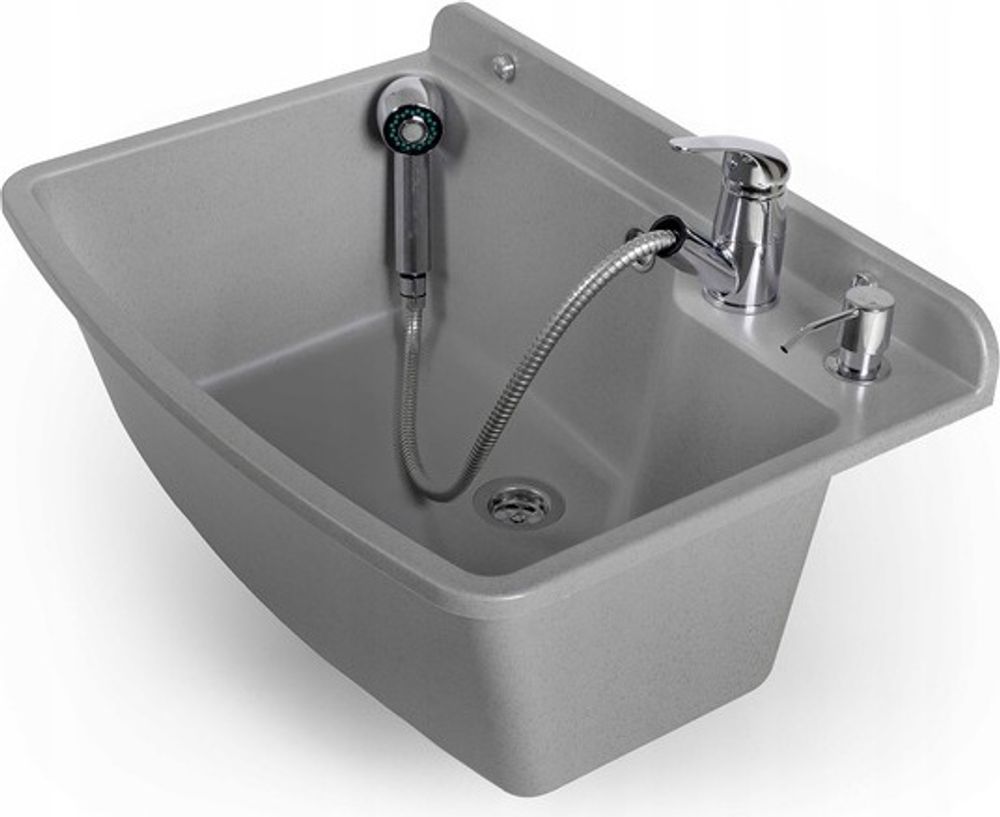 SIGO Waschbecken Grau Wasserhahn mit ausziehbarem Schlauch Seifenspender