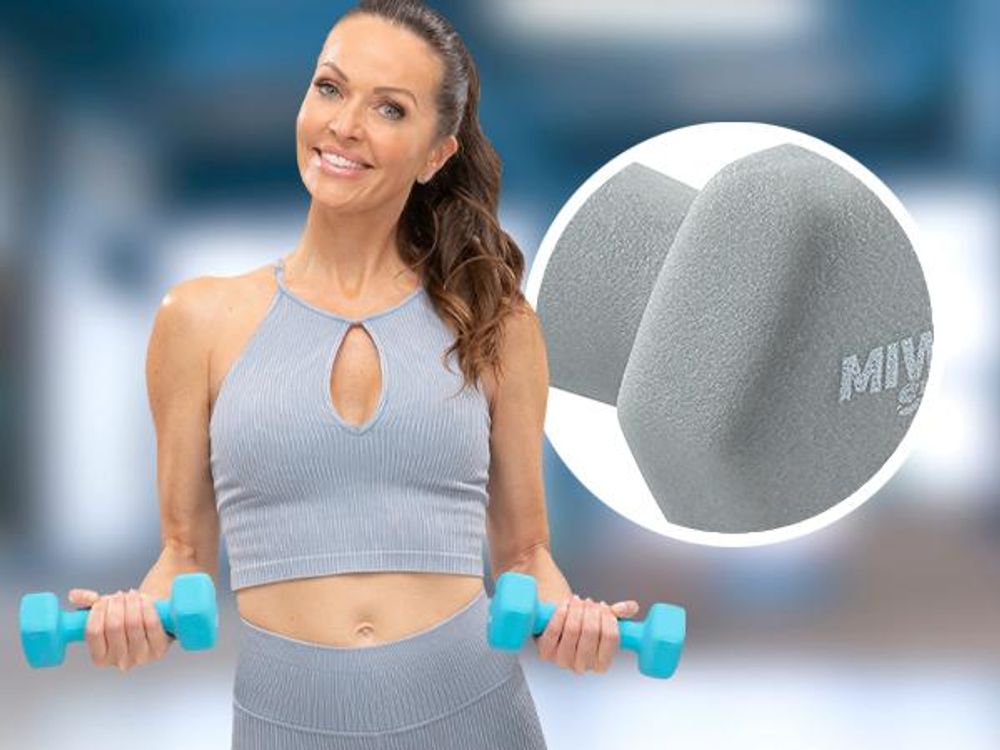 Miweba Sports Hantelset Kurzhanteln | Kurzhantel Set mit Hantelablage - 6-tlg - Kurzhanteln 1 kg Grün, 2 kg Türkis, 3 kg Grau - Neopren Hanteln