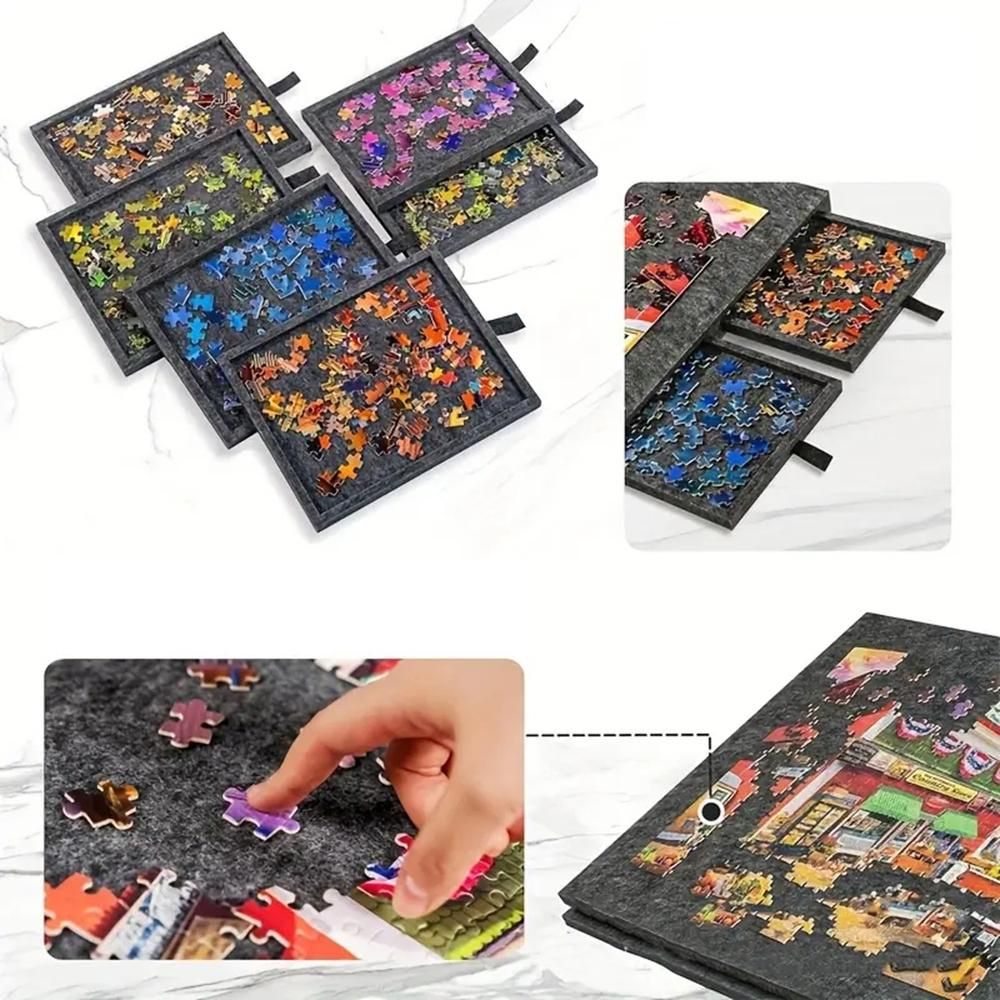 Juksun Puzzleplatte 77x53.6cm Filz grau mit 6 Schubladen Ständer und Schutzhülle für 1000 Teile
