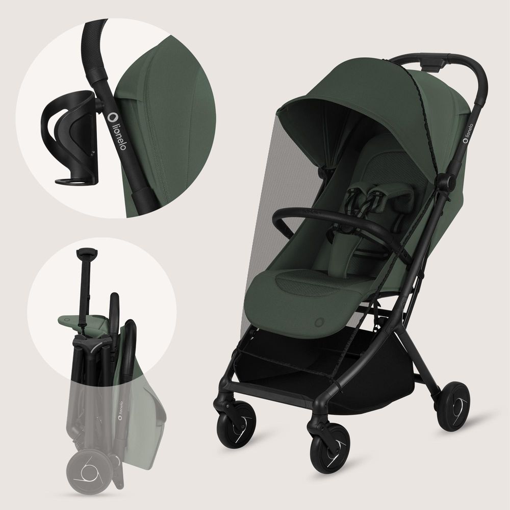 Lionelo Sia Buggy ultraleicht 5,9 kg, kompakt klappbar 18x51x49 cm, Einhand-Faltung, UPF50+, ER-Räder, Dri-Seat, Zubehör-Set - Grün