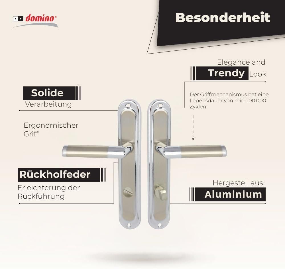 DOMINO Türgriff 78 Drückergarnitur WC - Badezimmer Set | Links & Rechts Türbeschlag für WC/Badezimmertüren | L-Form | Türbeschläge aus Aluminium |Silber Türdrückergarnitur| JARO ECO M6/M9