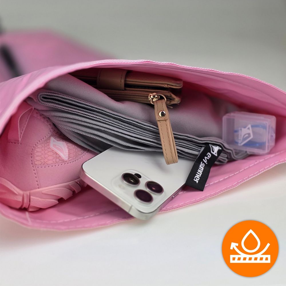 EVI SPORT AquaShield Schwimmboje 20L, Sicherheitsboje mit Trockentasche, Aufblasbar, Verstellbarer Gurt für SUP & Freiwasser, Rosa