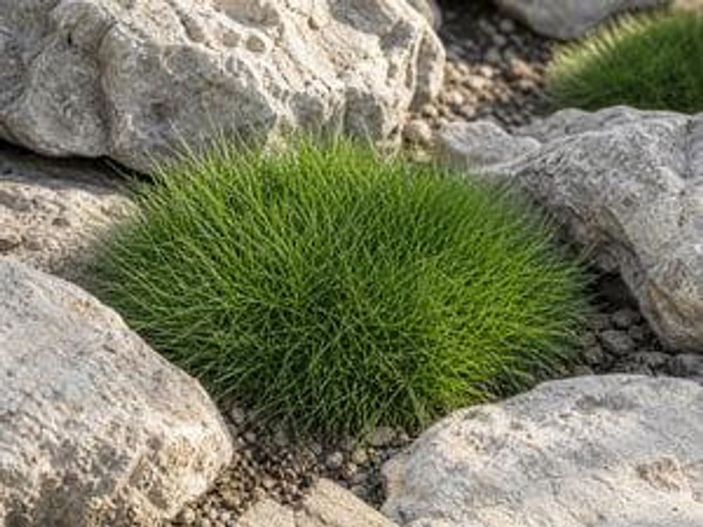 Einzelnes perfekt gewölbtes Kissen zwischen hellen Felsbrocken (echtes Foto 2).