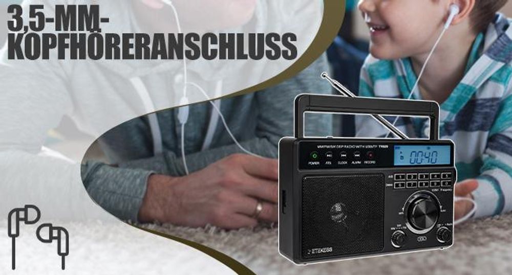Retekess TR629 Tragbares Radio, AM FM SW Weltempfänger Notfallradiomit DSP, Unterstützt U Disk/SD-Karte, Uhr, Wecker, Radio Batteriebetrieben, Geschenke für ältere Menschen