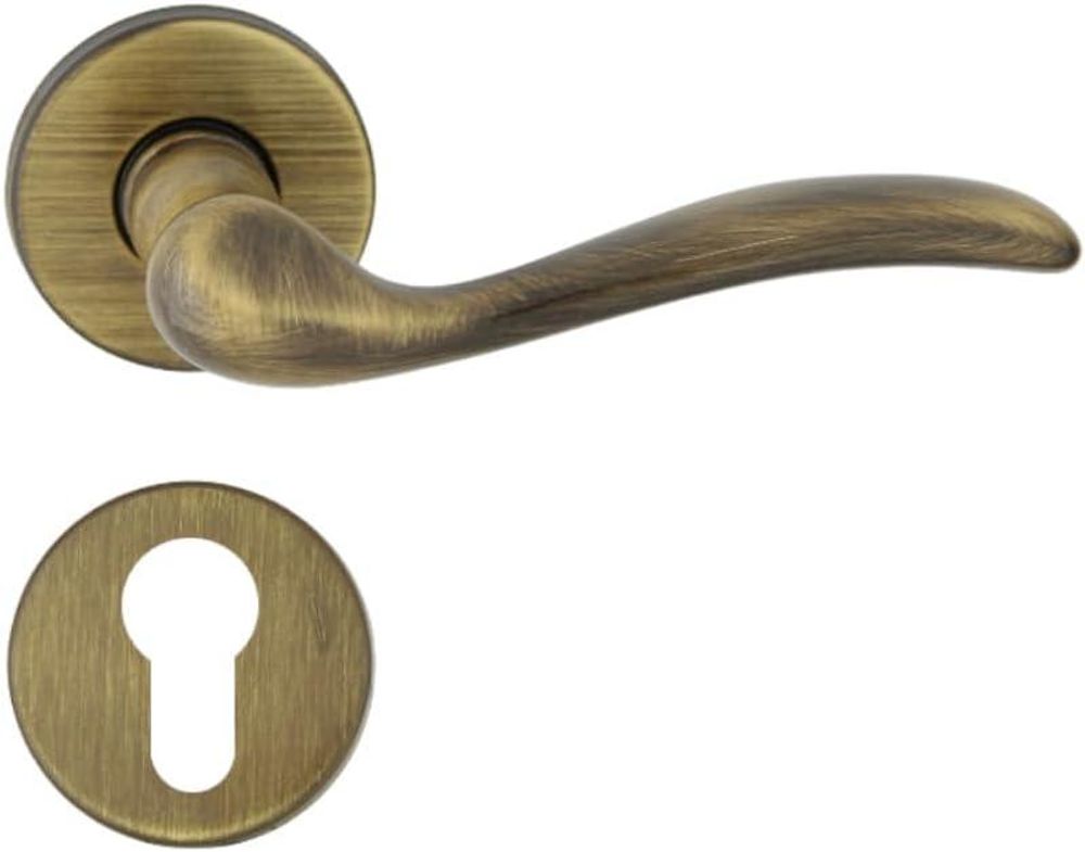 DOMINO Türgriff Drückergarnitur PZ-Profilzylinder Set | Rund-Rosette | Türklinke für Bürotür, Kellertür & Innentür | Türbeschläge aus Messing |Bronze Türdrückergarnitur | TULUZA-R M3