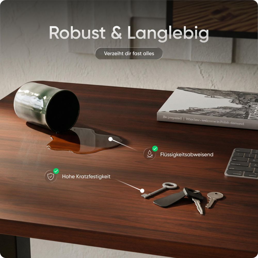 DESKSPACE Tischplatte 2,5 cm Extra-Dick – Mahagoni Schreibtischplatte 140×70 cm, Ideal für höhenverstellbare Schreibtische, robust & langlebig