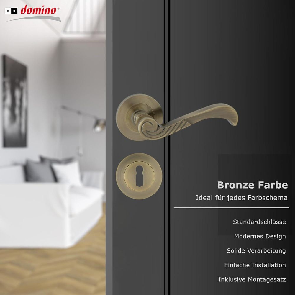DOMINO Türgriff Drückergarnitur BB-Buntbart Set | Rund BB Rosette | Zimmertür, Bürotür, Kellertür & Innentür  | Aluminium | Bronze | CASABLANKA-R M3 |