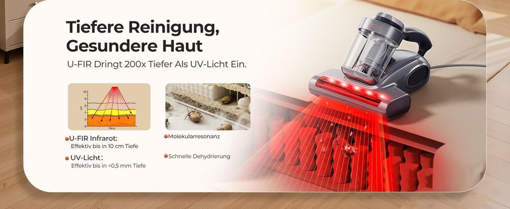 JIGOO J300 Pro Matratzenreiniger: 550W, 14kPa, UV-C & 60°C Heißluft, 99,9% Milbenentfernung