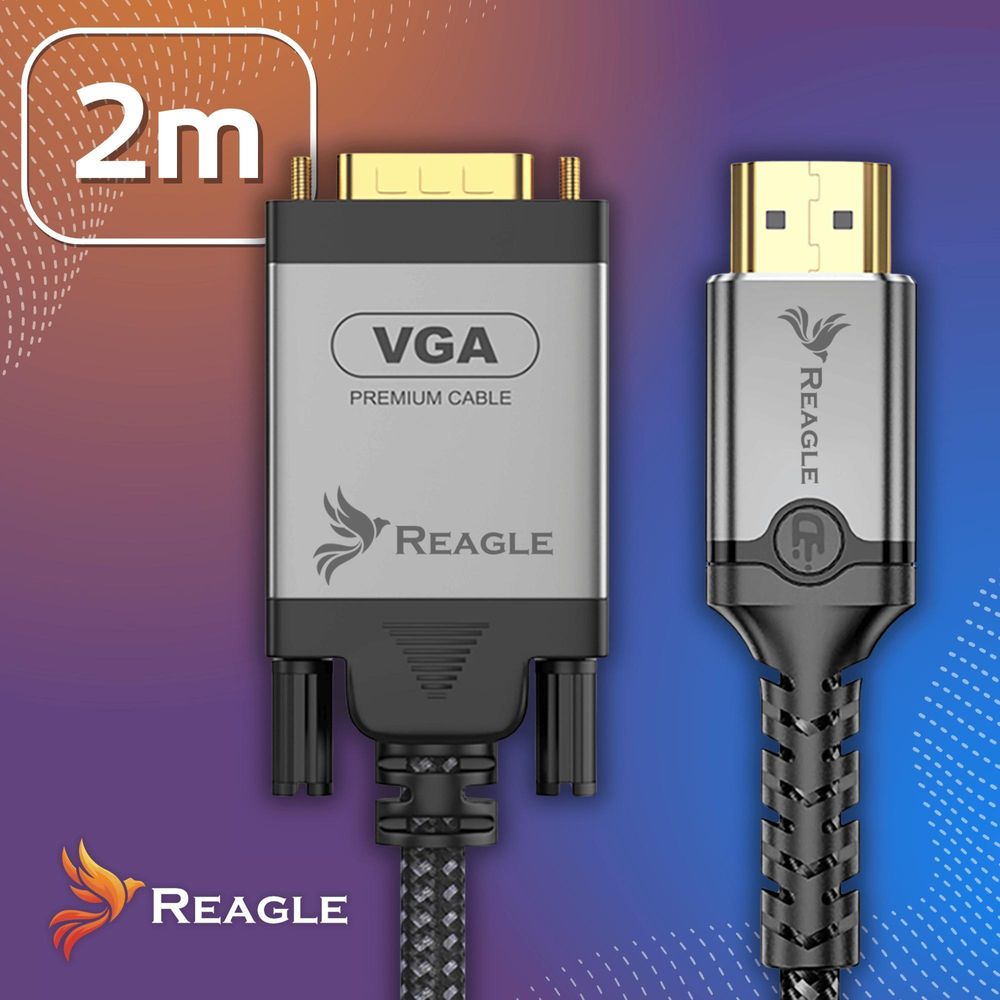 REAGLE HDMI auf VGA 2M FULL HD D-SUB Flachkabel Adapter 1080p