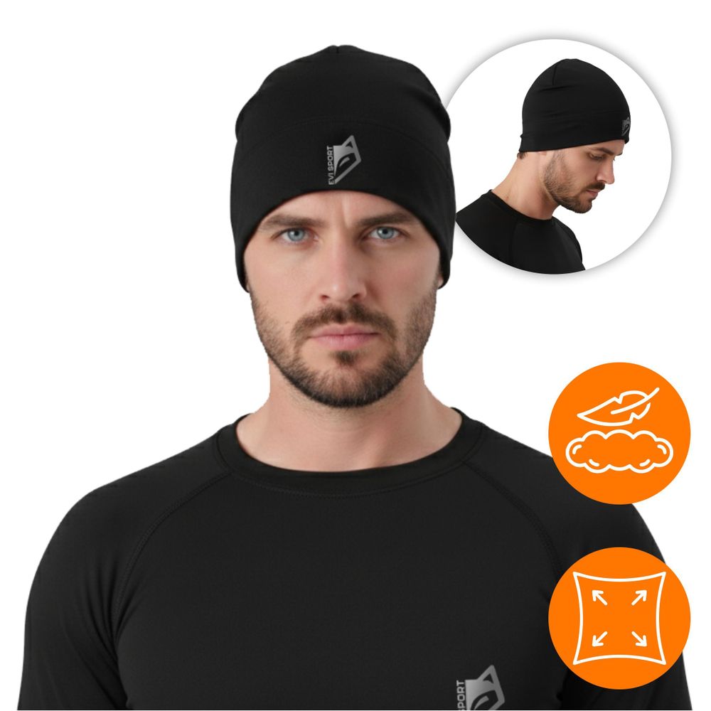 Thermoaktive Wintermütze Reflektierend Für Das Laufen Herren Damen Schwarz S/M Evi Sport Origin8 Premium Mütze 220G/M² Uni Atmungsaktiv Unter Helm