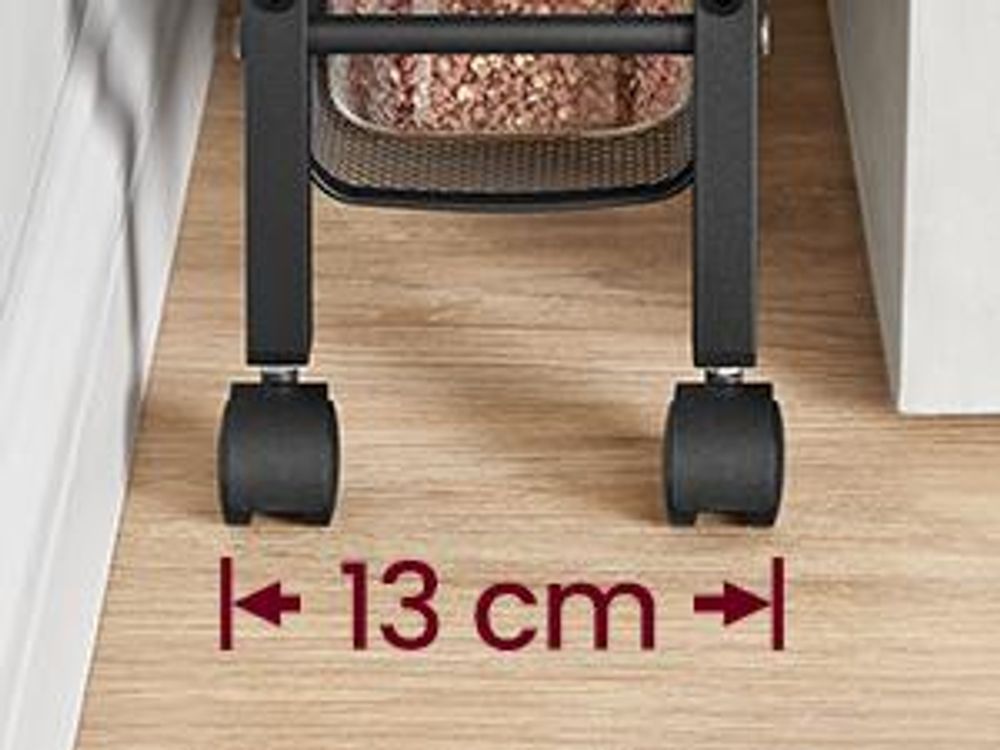 VASAGLE Rollwagen 4 Ebenen, Küchenwagen schmal, Nischenregal auf Rollen, Stahl, Griff, für kleine Räume, 13 x 45,4 x 77 cm, greige meliert-schwarz