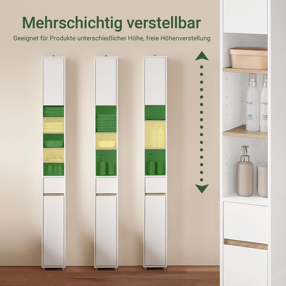 SoBuy Badezimmerschrank Hochschrank für kleine Bäder mit verstellbaren Einlegeböden Platzsparender Schmal Badschrank für Waschbecken Weiß BZR34-WN