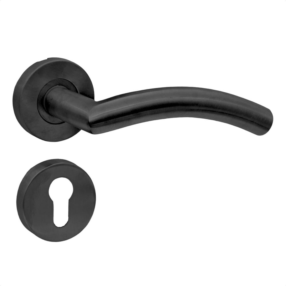 DOMINO Türgriff | PZ-Profilzylinder | Drückergarnitur für Zimmertüren Türdrücker-Set | Rosetten-Garnitur Türbeschläge | Runde Rosette | PRADO-R BLACK