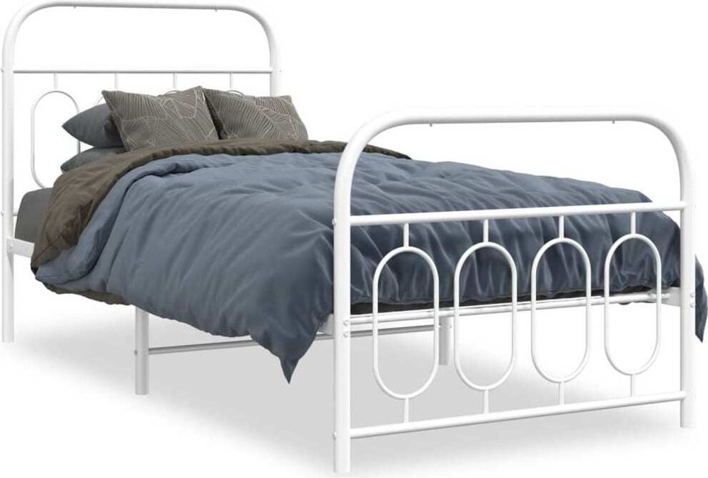 vidaXL Bettgestell mit Kopf- und Fußteil Metall Weiß 80x200 cm