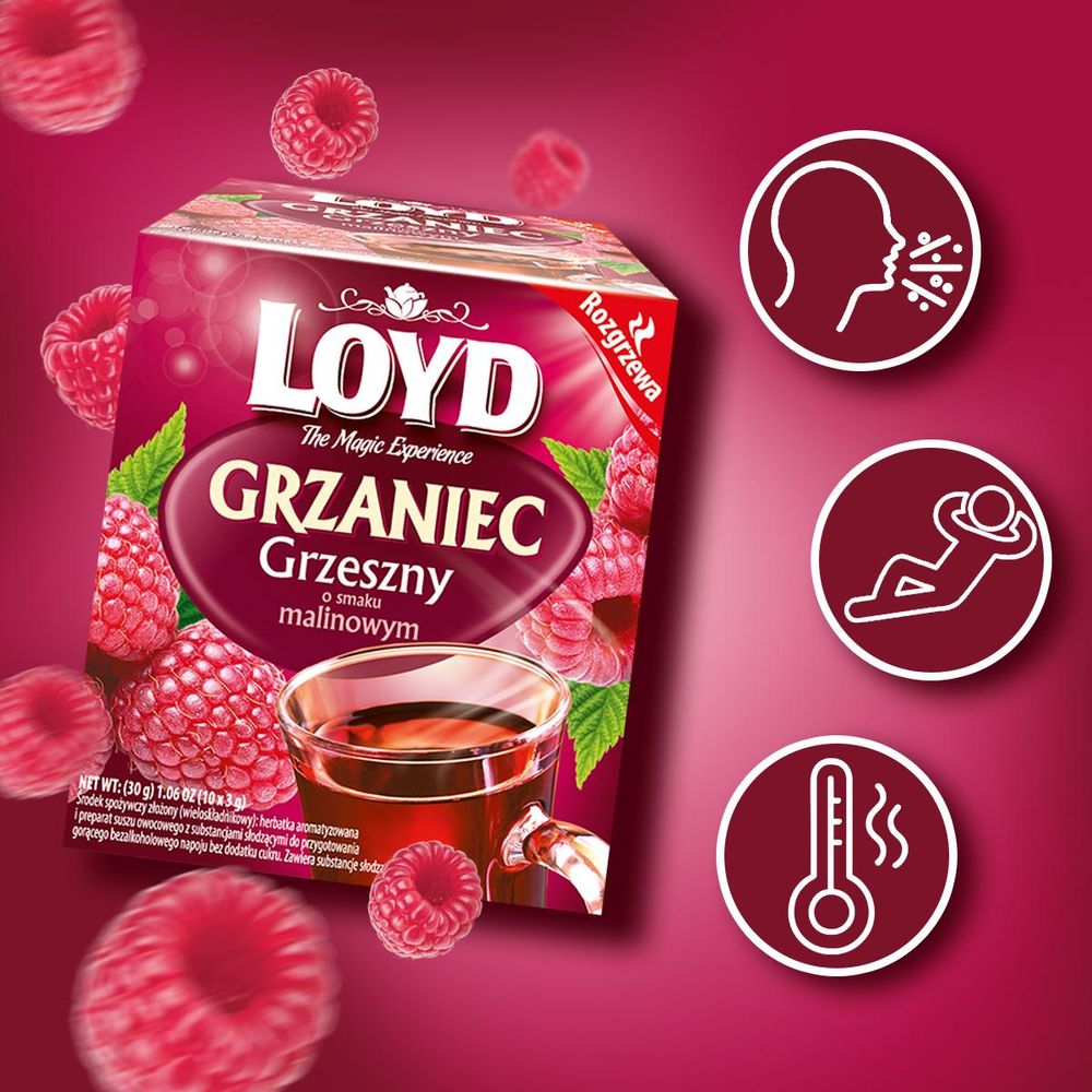 Loyd Grzaniec Grzeszny Malinowy Zimowa Rozgrzewająca Herbata Mulled Wine Raspberry 10 Torebek 30g