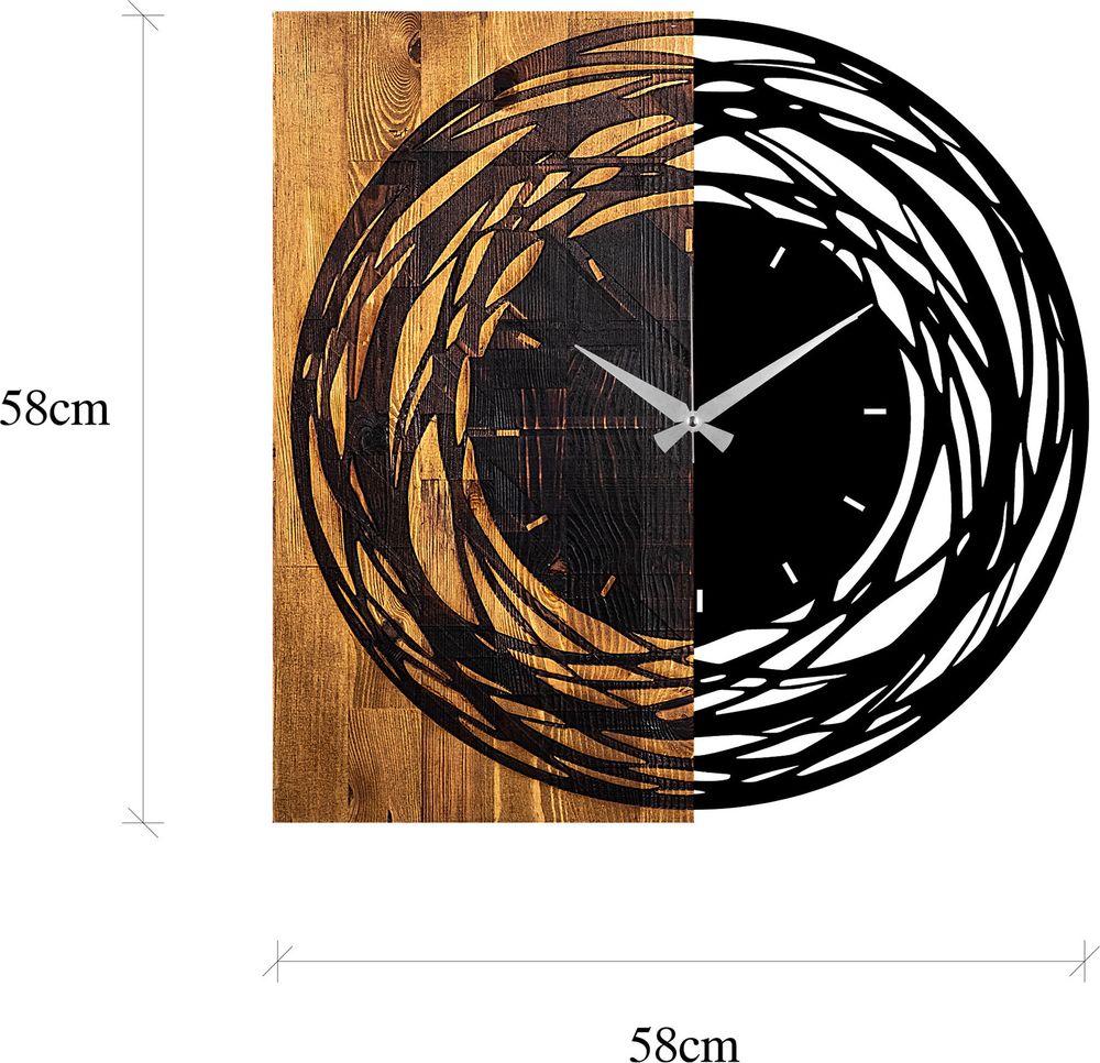 Opviq, Wooden Clock 39, Wanduhren, Helles Walnussholz, Metall, 58 x 58 x 3 cm