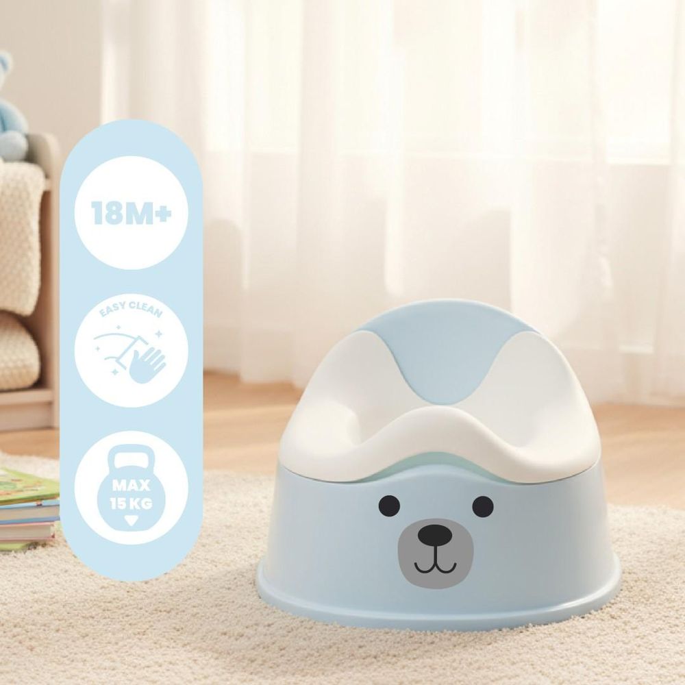 Orinal SUN BABY azul y blanco con iconos de edad, fácil limpieza y carga máxima.