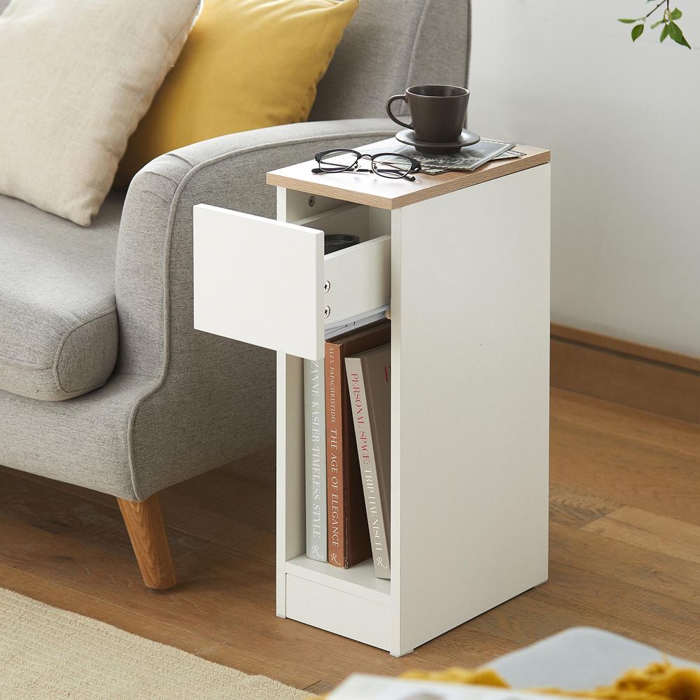SoBuy Nachttisch schmal Nachtschrank kleiner Beistelltisch 20cm Breite mit Schublade für Schlafzimmer Wohnzimmer ideal für kleine Räume Weiß FBT111-WN